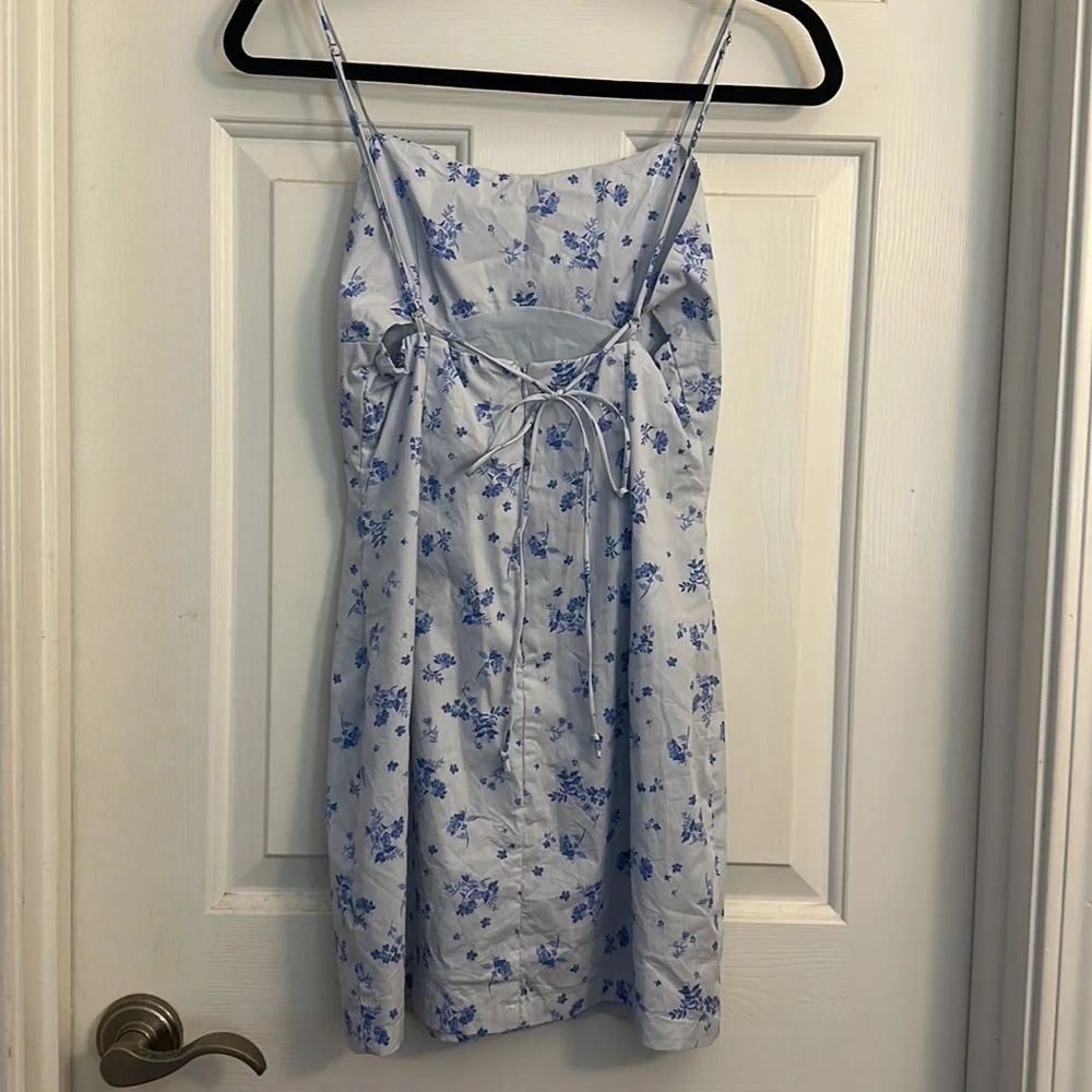 Victoria + Sophia blue floral cotton mini spaghetti strap babydoll dress small